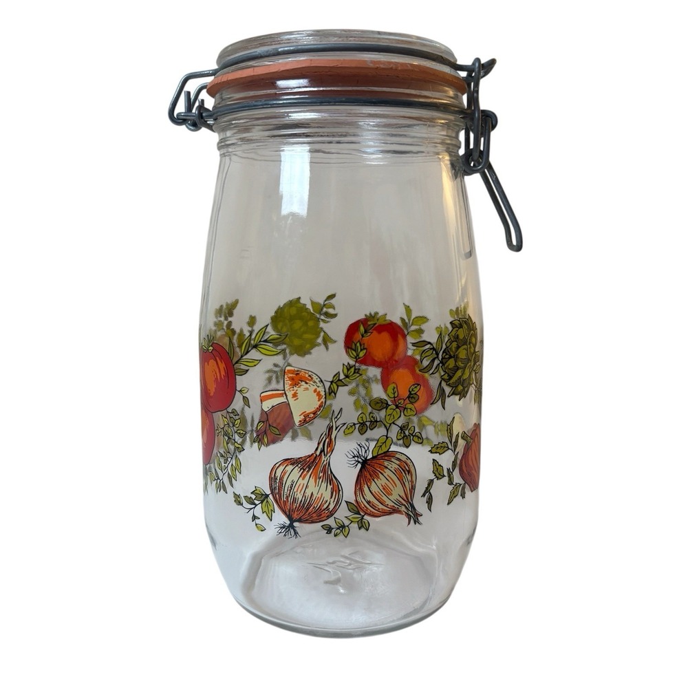 Vintage Glass Canister Storage Jar Made in FRANCE MUSHROOM Spice Of Life 1.5L